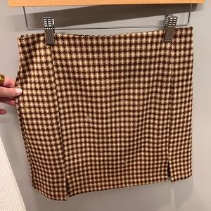Brown and White Houndstooth Fabric Skirt